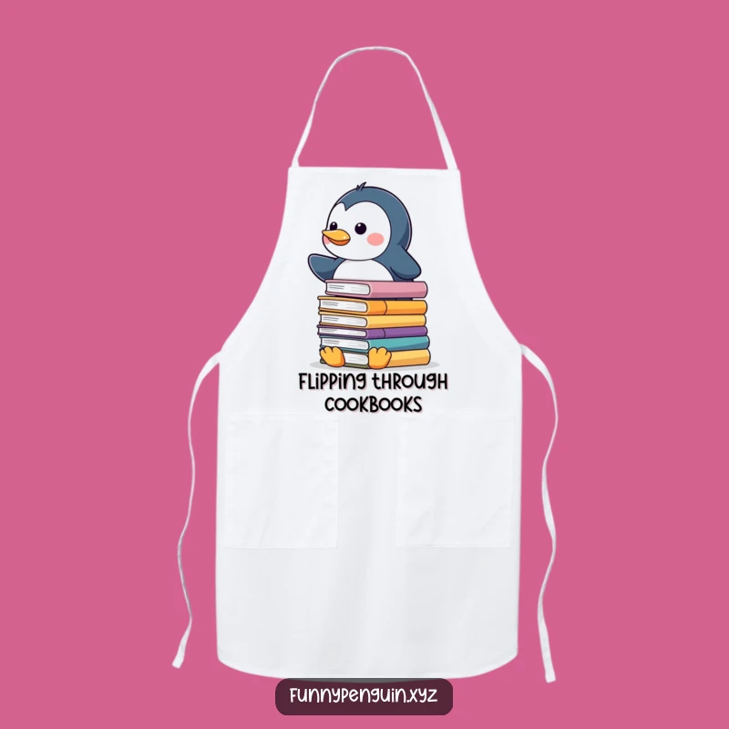 Funny Kawaii Penguin Book Balance Apron - Scholarly Kitchen Fun