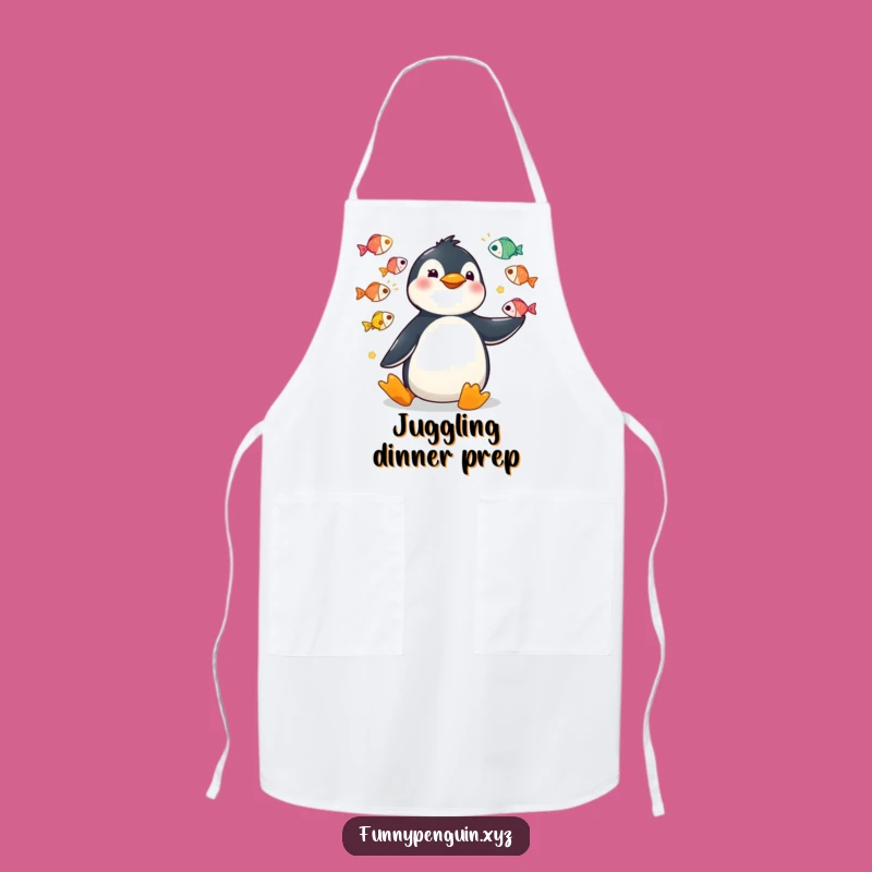 Funny Kawaii Penguin Juggling Fish Apron - Circus Kitchen Style