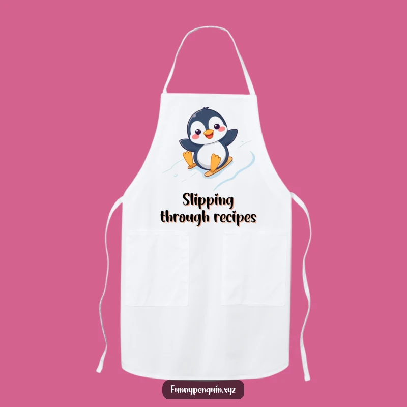 Funny Kawaii Penguin Sliding Apron - Joyful Kitchen Winter Fun