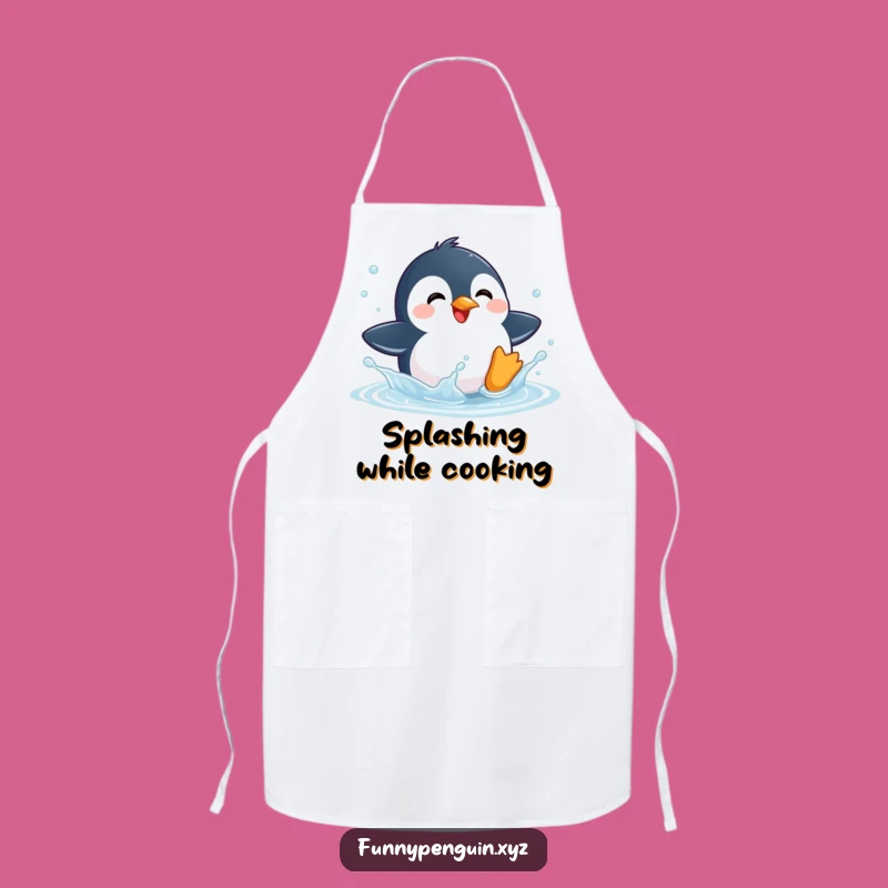 Funny Kawaii Penguin Splashing Apron - Joyful Kitchen Fun