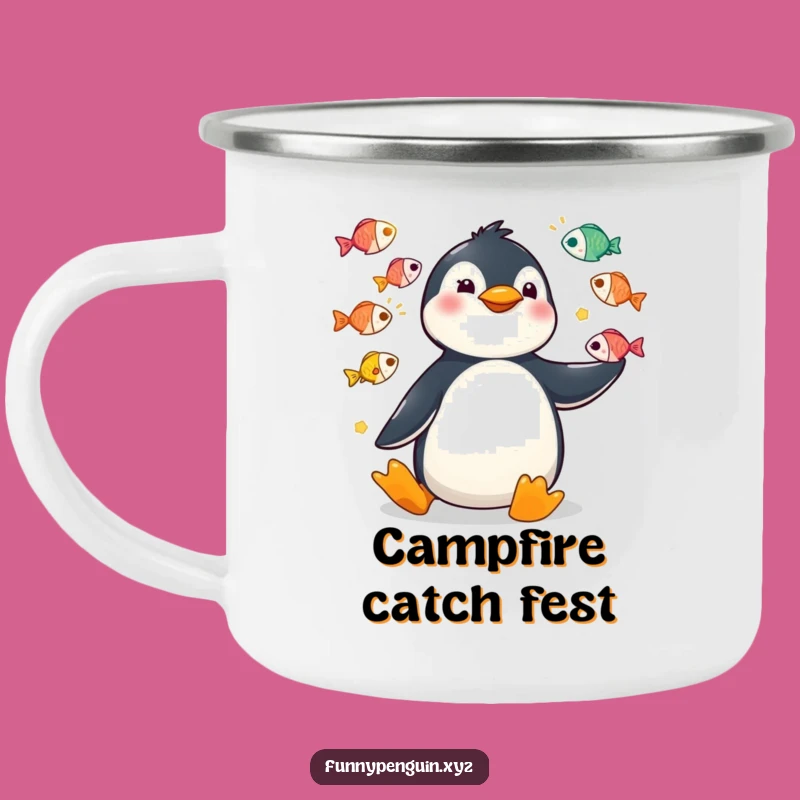 Funny Kawaii Penguin Juggling Fish Camping Mug - Circus Adventure Drinkware
