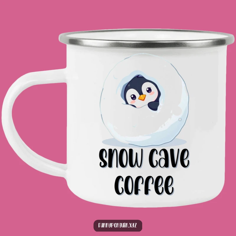 Durable Funny Penguin Camping Mug: Curious Penguin, Winter Peek