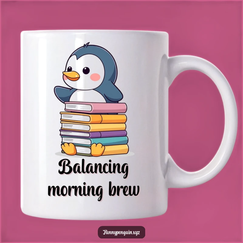 Funny Kawaii Penguin Book Balance Mug - Scholarly Struggle Gift
