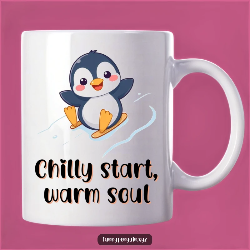 Funny Kawaii Penguin Sliding Mug - Joyful Snow Adventure Gift