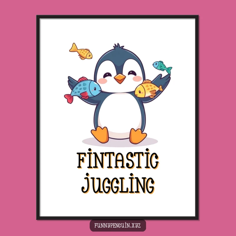 Digital Funny Penguin Print: Juggling Penguin, Instant Circus Art