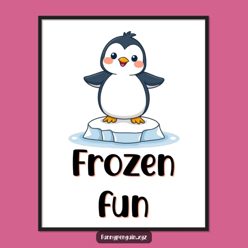 Funny Joyful Penguin Digital Art - Printable Ice Floe Humor Gift