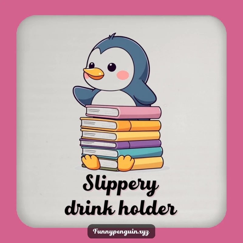 Funny Kawaii Penguin Book Balance Coaster - Scholarly Surface Protection