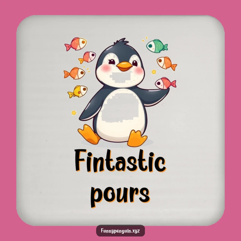 Funny Kawaii Penguin Juggling Fish Coaster - Circus Surface Protection