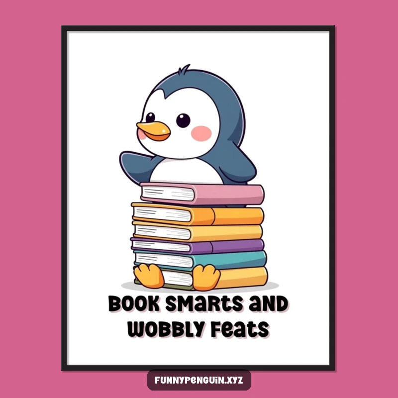 Free Printable Wall Art: Penguin Book Balance, Funny Downloadable Decor