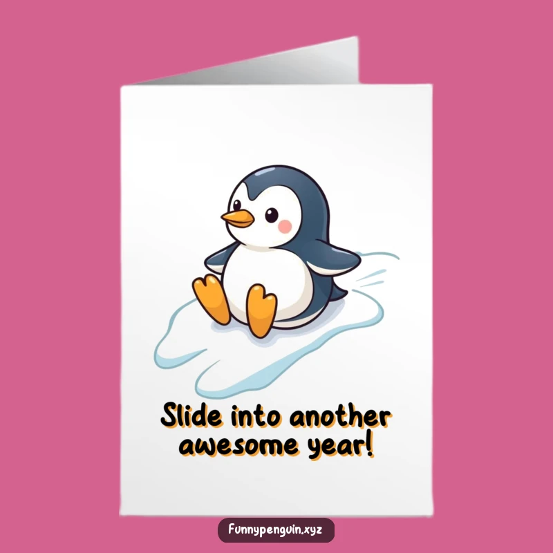 Free Printable Birthday Card: Slipping Penguin Funny Downloadable Gift for a Hilarious Celebration
