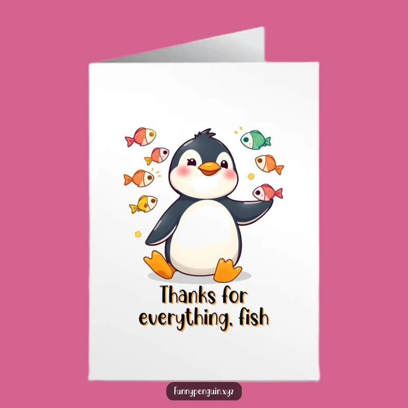 Free Printable Thank You Card: Grateful Juggling Penguin, Cheerful Downloadable Gift