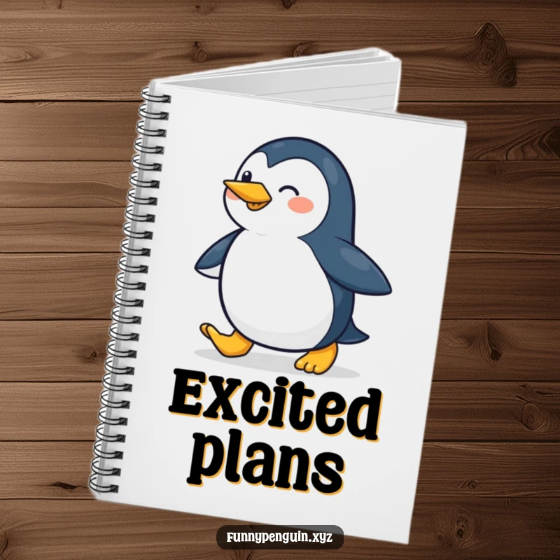 Funny notebook featuring a penguin waddling with a cheerful stride, perfect for writing notes, journaling, or jotting down happy ideas.