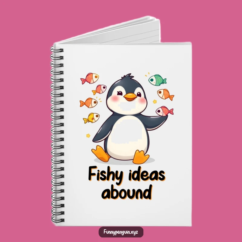 Funny Kawaii Penguin Juggling Fish Notebook - Circus Journal