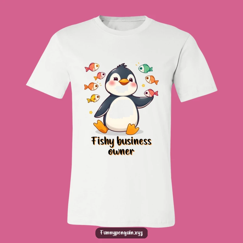 Funny Kawaii Penguin Juggling Fish T-Shirt - Seafood Circus Tee