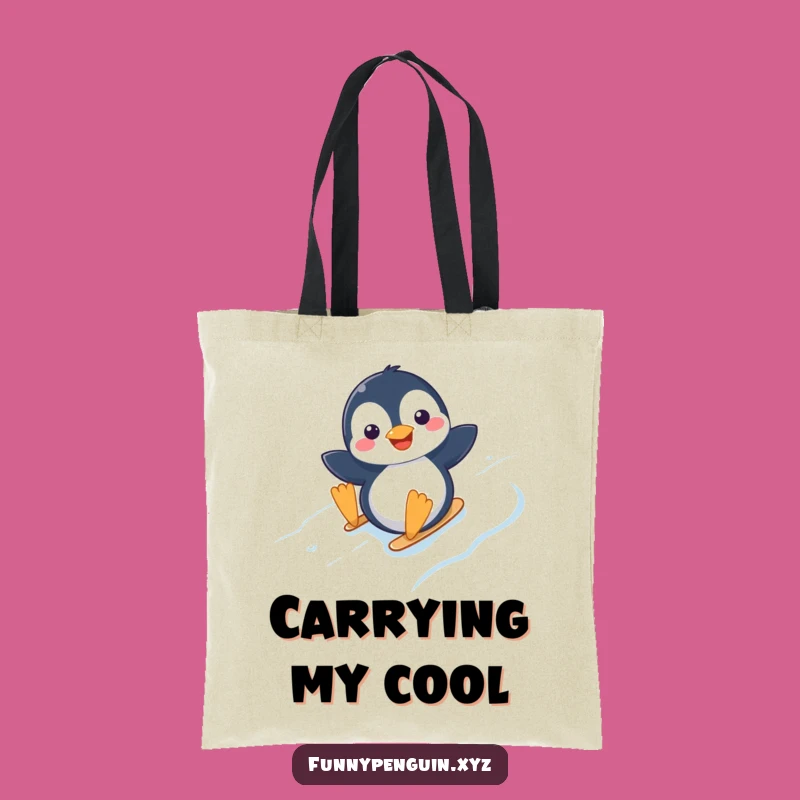 Funny Kawaii Penguin Sliding Tote Bag - Joyful Snow Day Carry