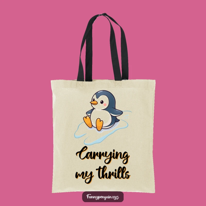 Funny Penguin Tote Bag: Sliding Penguin, Carry Winter Fun