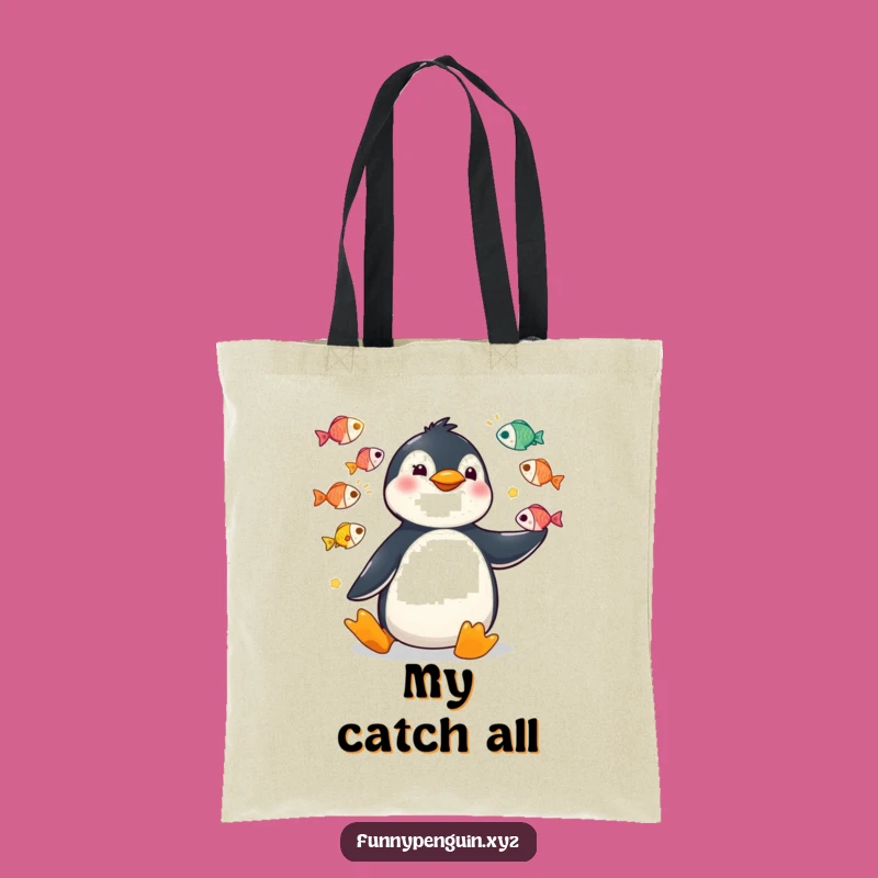 Funny Kawaii Penguin Juggling Fish Tote Bag - Seafood Circus Carryall