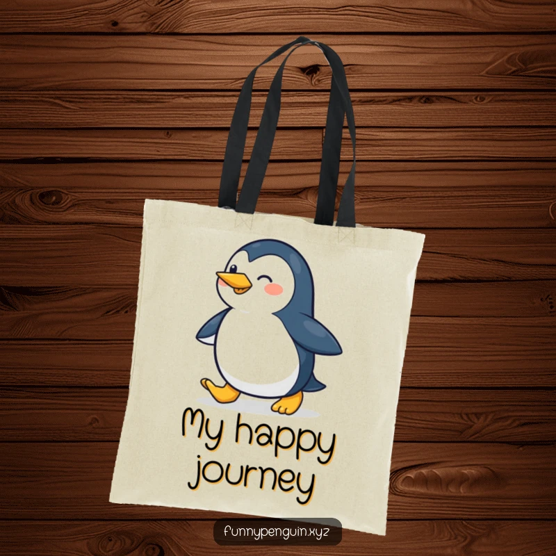 Funny tote bag with a penguin waddling cheerfully, perfect for carrying daily items with a dose of happy energy.